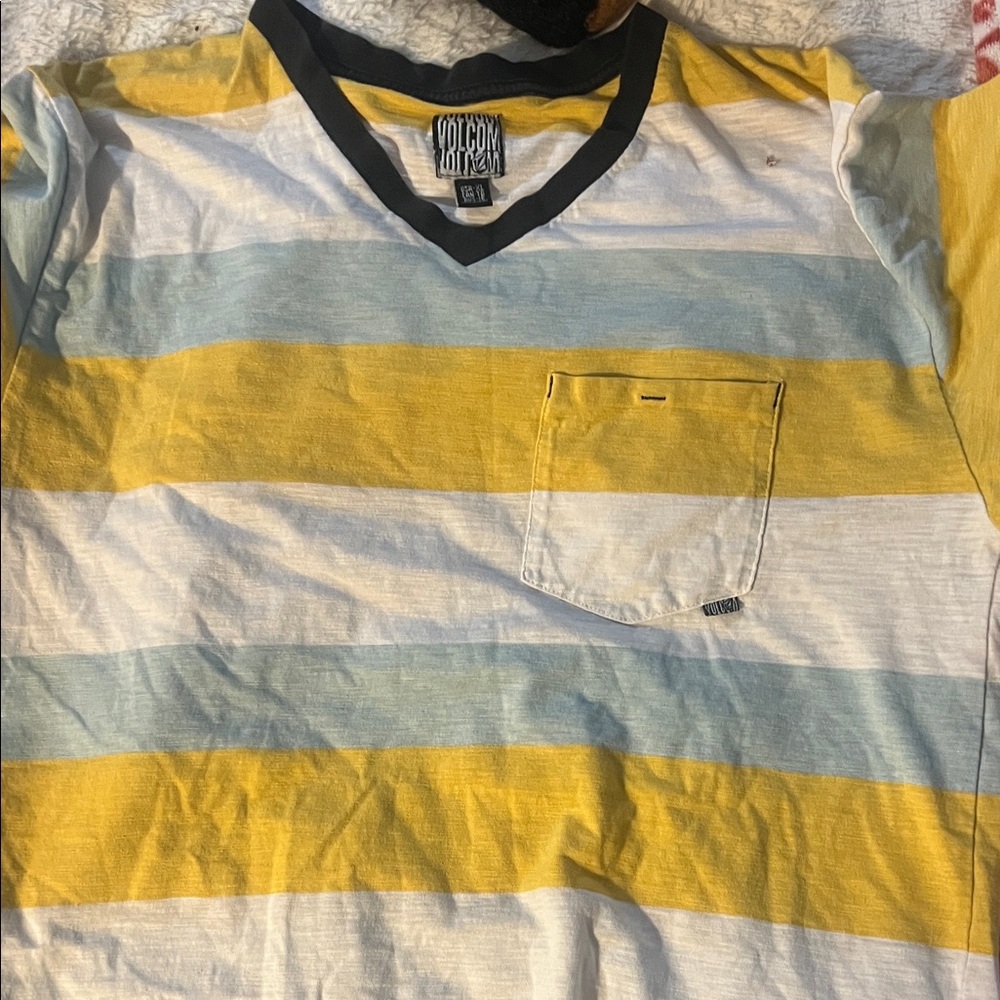 Volcom Multicolor Striped V-Neck Tee